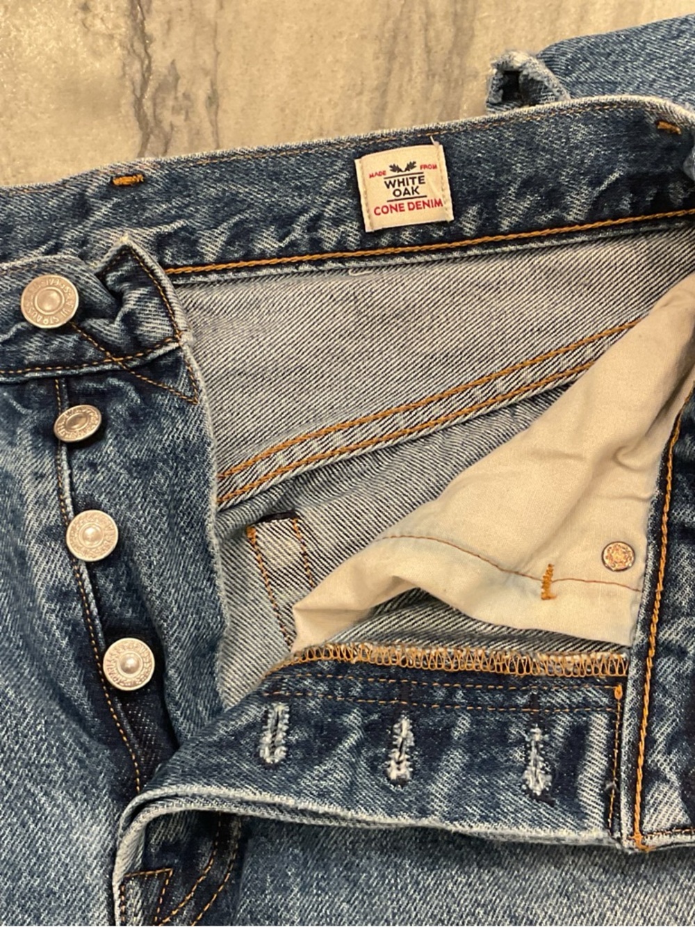 Levi's White Oak Cone Light Blue Distressed Straight Leg Jeans - Picture 5 of 13